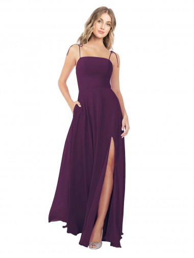 Discount Chiffon Bridesmaid Dress with Front Slit and Keyhole Back