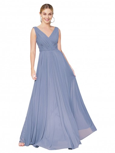 Discount Floor Length High Neck V-Back Chiffon Bridesmaid Dress / Formal Prom Dress