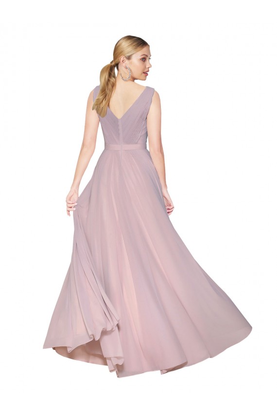 Discount Draped V-Neck Long Chiffon Bridesmaid Dress / Formal Prom Dress with Shirred Bodice
