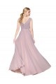 Discount Draped V-Neck Long Chiffon Bridesmaid Dress / Formal Prom Dress with Shirred Bodice