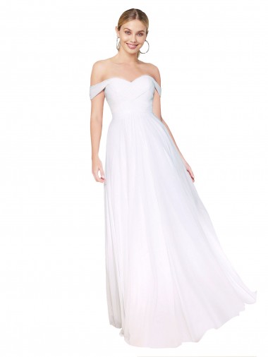 Discount Off the Shoulder Long Full Length Chiffon Bridesmaid Dress / Formal Prom Dress