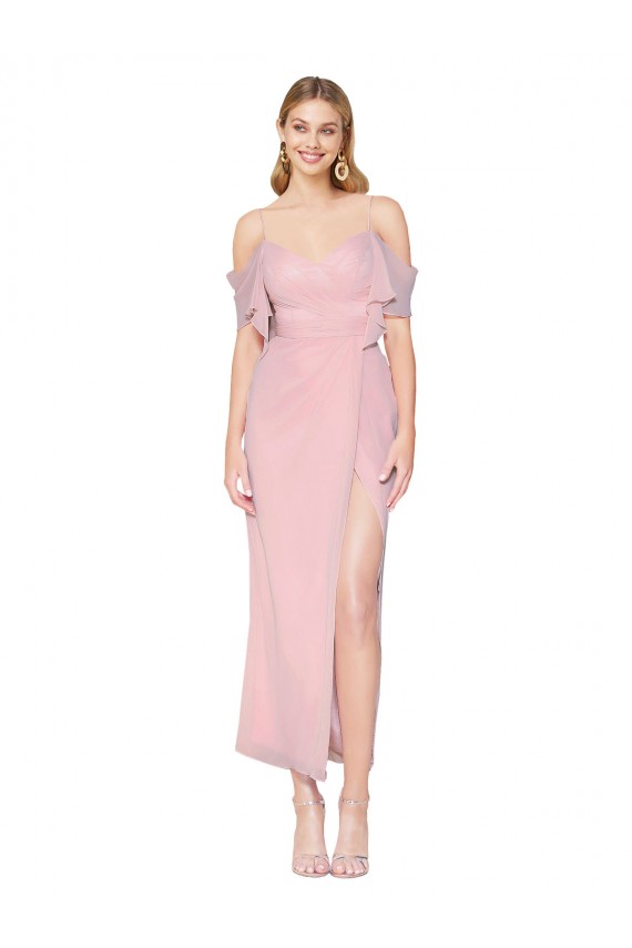 Discount Mermaid Cold Shoulder Short Knee Length Chiffon Bridesmaid Dress / Formal Prom Dress
