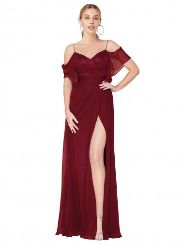 Discount Cold Shoulder Long Mermaid Chiffon Bridesmaid Dress / Formal Prom Dress with Straps