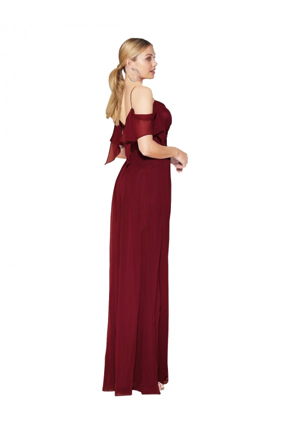Discount Cold Shoulder Long Mermaid Chiffon Bridesmaid Dress / Formal Prom Dress with Straps