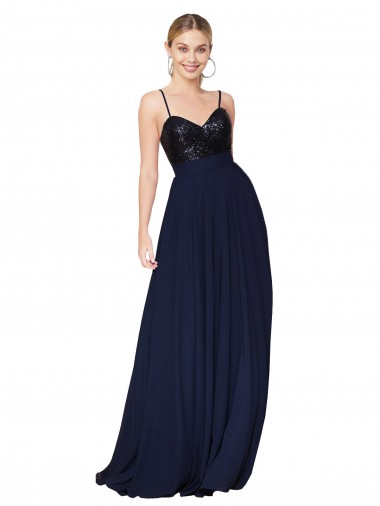 Discount Sweetheart High Neck Sequin Top Long Chiffon Bridesmaid Dress / Prom Dress