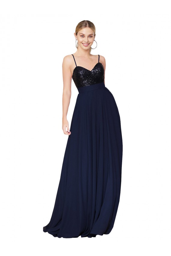 Discount Sweetheart High Neck Sequin Top Long Chiffon Bridesmaid Dress / Prom Dress