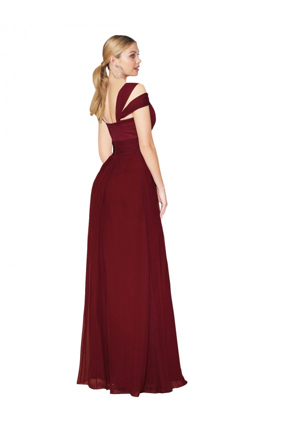 Discount Off the Shoulder Long Chiffon Bridesmaid Dress / Formal Prom Dress with Side Slit
