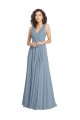 Discount Faux Surplice Bodice Long Chiffon Bridesmaid Dress with V-Neckline