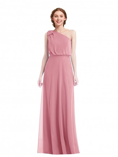 Discount One Shoulder Bow Blouson Bodice Maxi Bridesmaid Dress