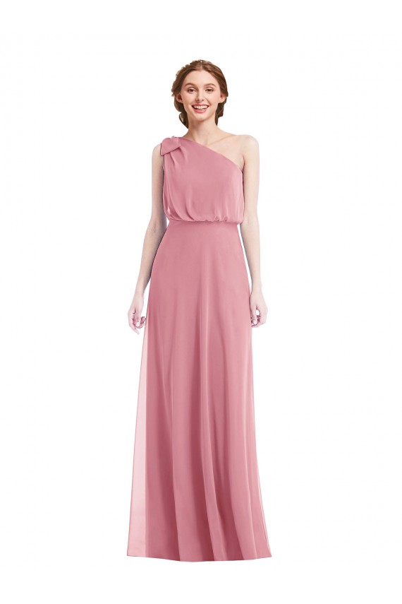 Discount One Shoulder Bow Blouson Bodice Maxi Bridesmaid Dress