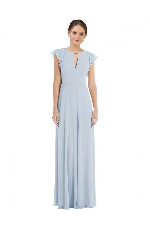 Discount Flutter Sleeve V Keyhole Chiffon Maxi Formal Bridesmaid Dress