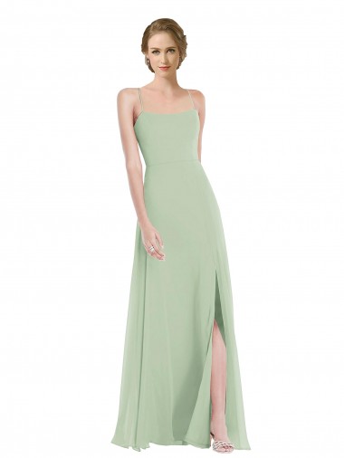 Discount Scoop Neck Tie Strap Maxi Bridesmaid Dress with Front Slit