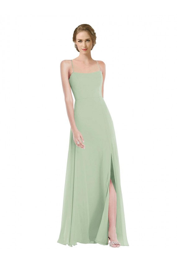 Discount Scoop Neck Tie Strap Maxi Bridesmaid Dress with Front Slit