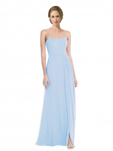 Discount Strapless Sweetheart Maxi Bridesmaid Dress with Pleated Front Slit