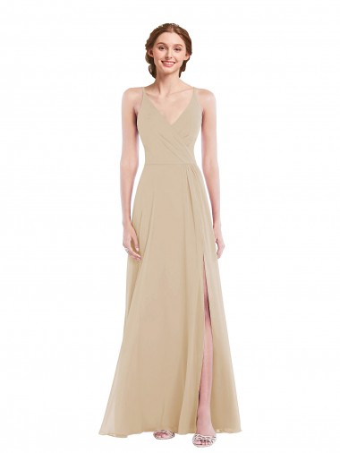 Discount Faux Wrap Criss Cross Back Maxi Bridesmaid Dress with Front Slit