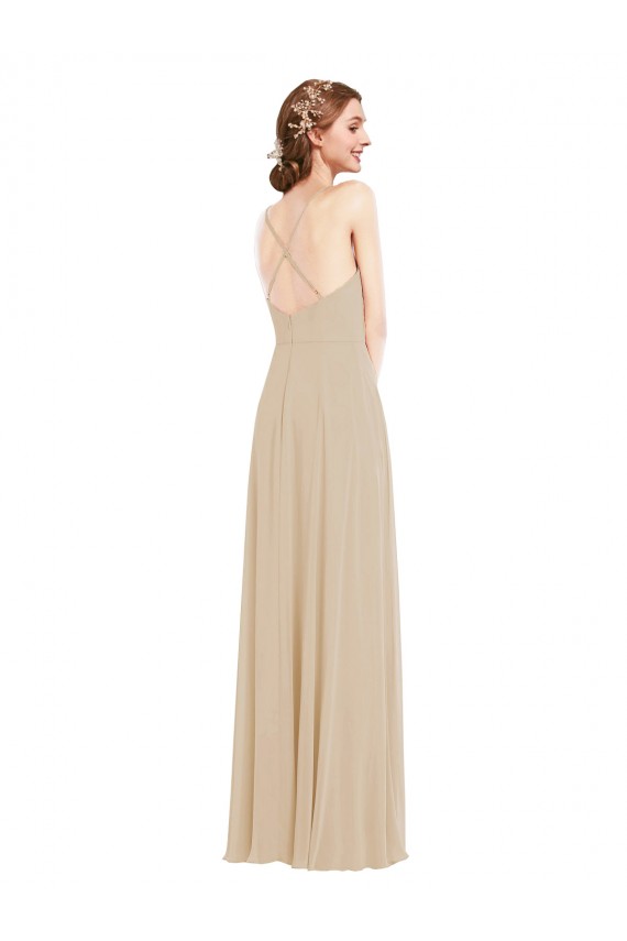Discount Faux Wrap Criss Cross Back Maxi Bridesmaid Dress with Front Slit