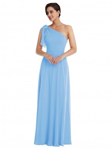 Discount Draped One Shoulder Maxi Bridesmaid Dress with Scarf Bow