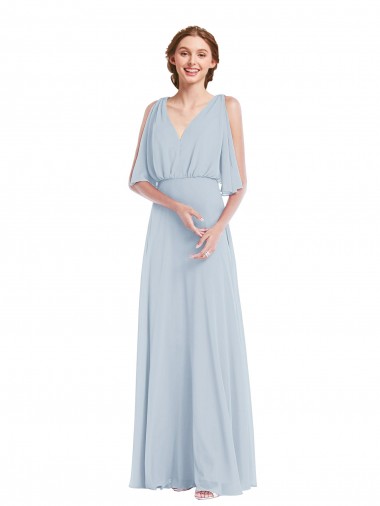 Discount V-Neck Split Sleeves Blouson Bodice Maxi Bridesmaid Dress