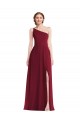 Discount One Shoulder Chiffon Maxi Bridesmaid Dress with Shirred Front Slit