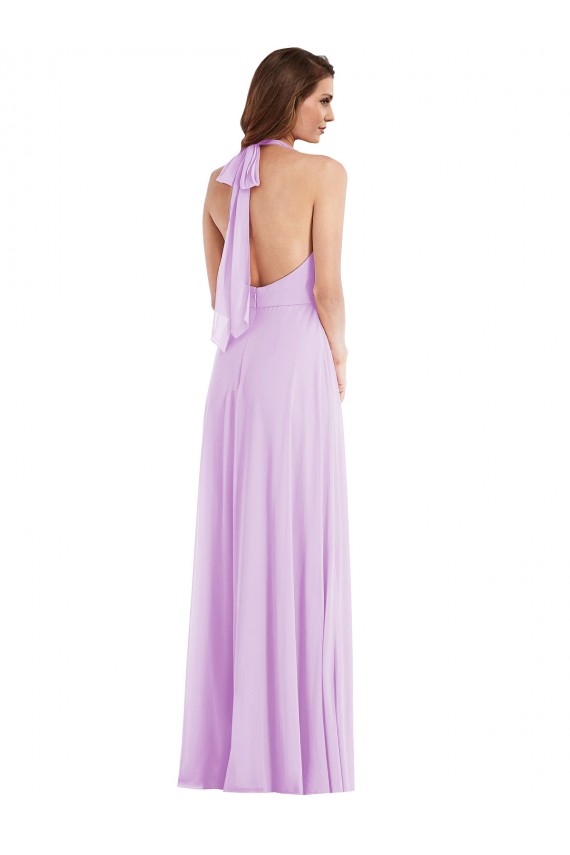Discount High Neck Halter Backless Maxi Bridesmaid Dress