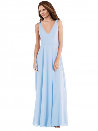 Discount Deep V-Neck Chiffon Maxi Bridesmaid Dress