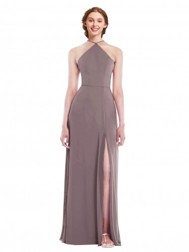Discount Diamond Halter Maxi Formal Bridesmaid Dress with Front Slit
