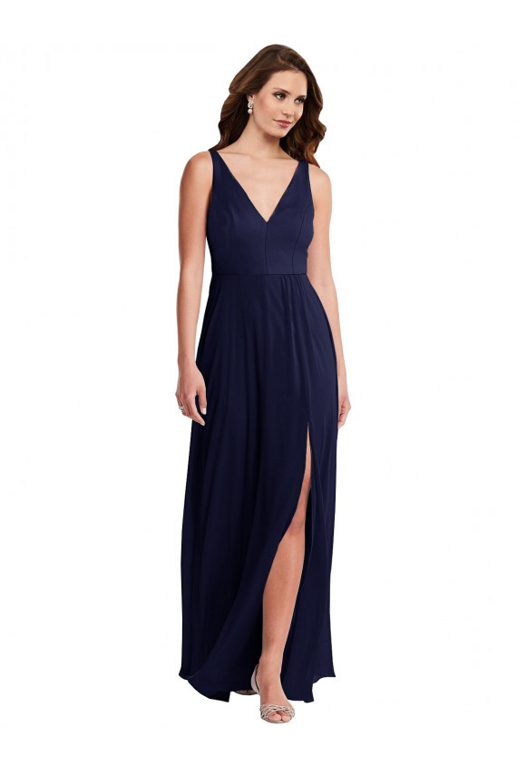 Discount Deep V-Neck Chiffon Maxi Bridesmaid Dress with Front Slit