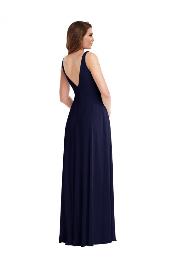 Discount Deep V-Neck Chiffon Maxi Bridesmaid Dress with Front Slit