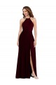 Discount Halter Spaghetti Straps Maxi Bridesmaid Dress with Front Slit