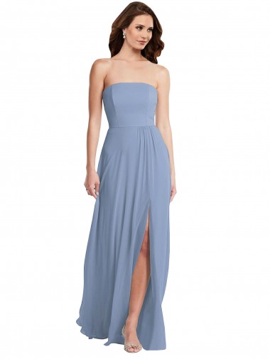 Discount Strapless A-Line Maxi Bridesmaid Dress with Front Slit