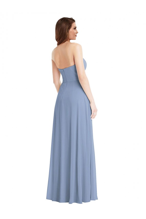 Discount Strapless A-Line Maxi Bridesmaid Dress with Front Slit