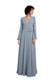 Discount Wrap Style Long Sleeves Chiffon Bridesmaid Dress with Pleated Bodice