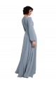 Discount Wrap Style Long Sleeves Chiffon Bridesmaid Dress with Pleated Bodice