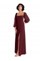 Discount Sheer Long Sleeves Chiffon Bridesmaid Dress with High Slit