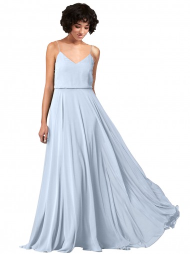 Discount V-Neck Blouson Waist Long Chiffon Bridesmaid Dress with Straps