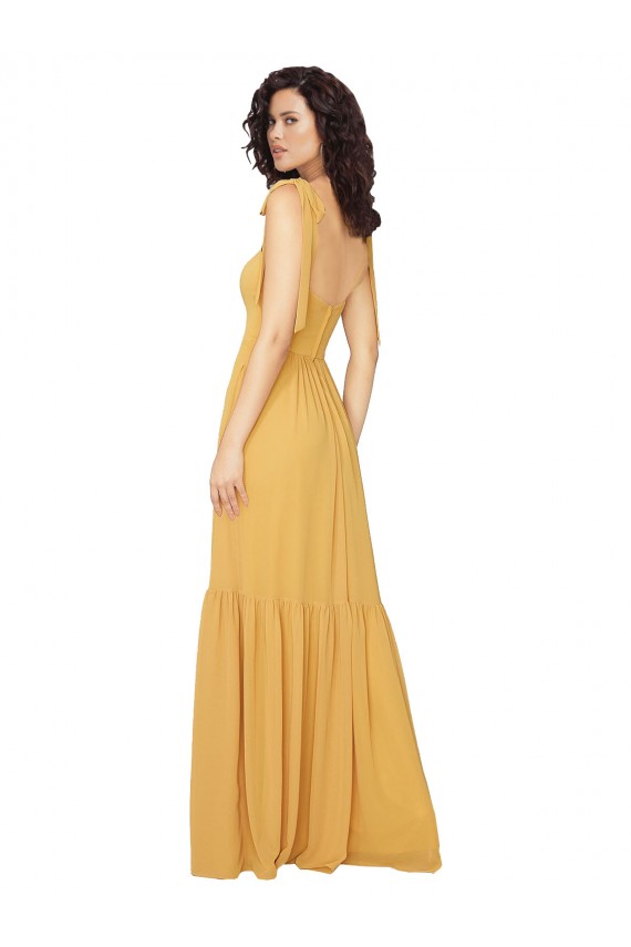 Discount Tied Strap Square Neck Long Chiffon Bridesmaid Dress
