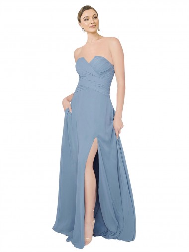 Discount Draped Sweetheart Chiffon Bridesmaid Dress with Front Slit