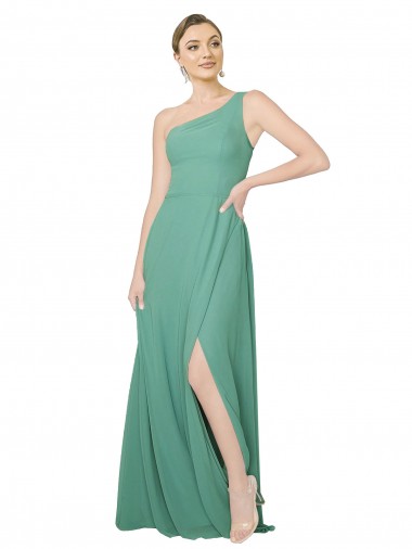 Discount One Shoulder Asymmetric Chiffon Bridesmaid Dress with Pockets