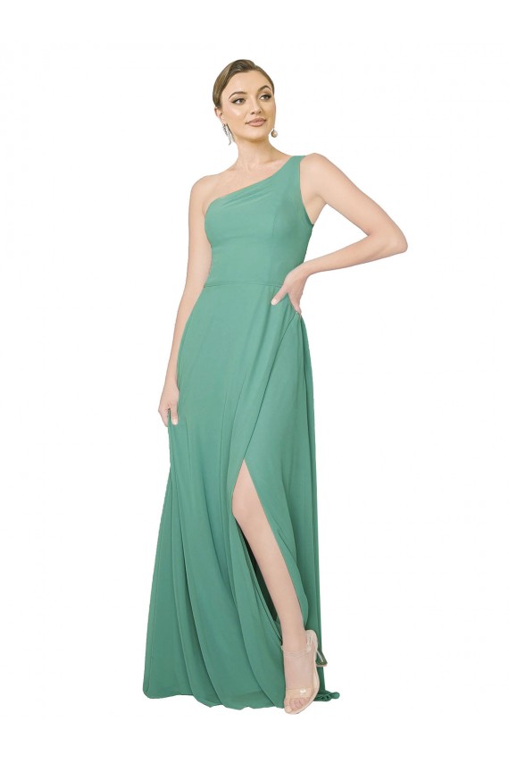 Discount One Shoulder Asymmetric Chiffon Bridesmaid Dress with Pockets
