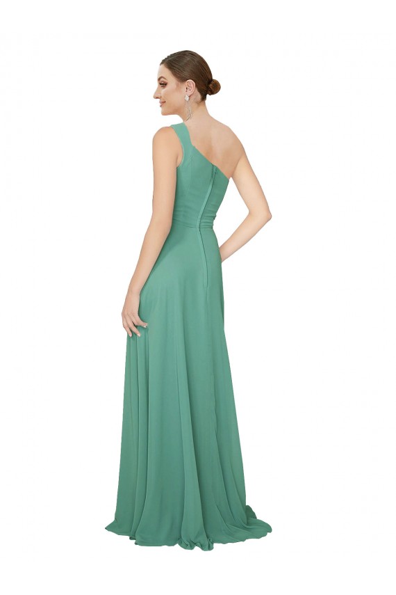 Discount One Shoulder Asymmetric Chiffon Bridesmaid Dress with Pockets