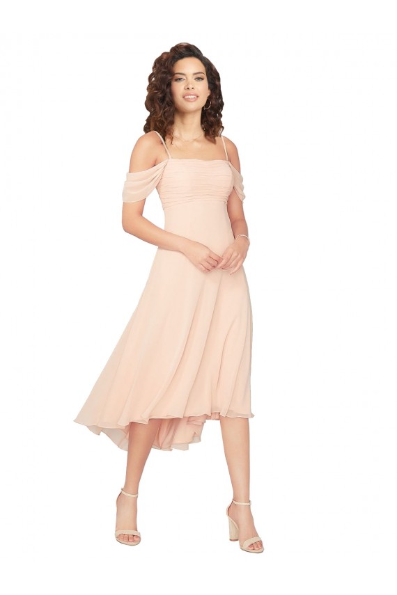 Discount Cold Shoulder Midi Length Short Chiffon Bridesmaid Dress