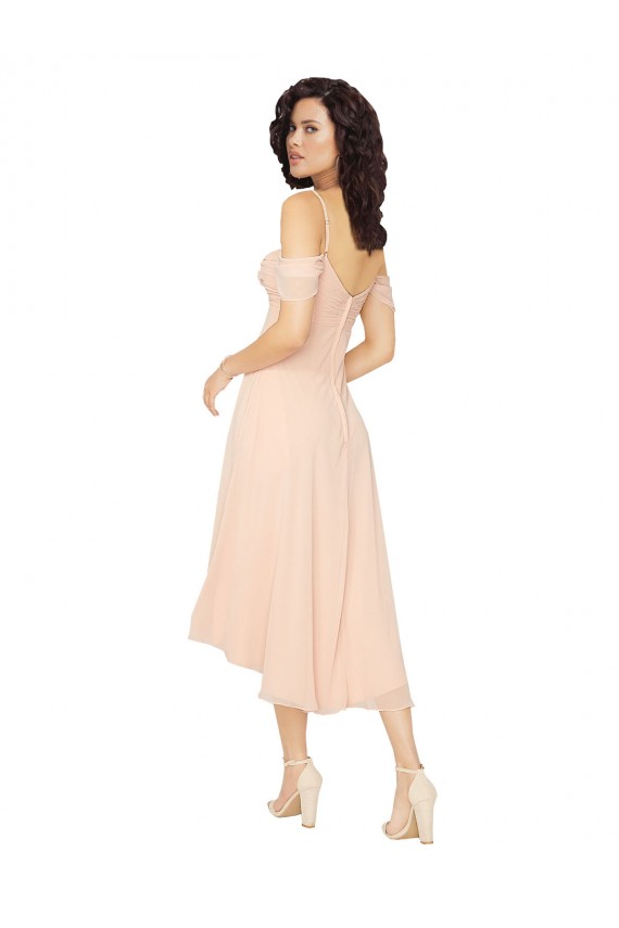 Discount Cold Shoulder Midi Length Short Chiffon Bridesmaid Dress