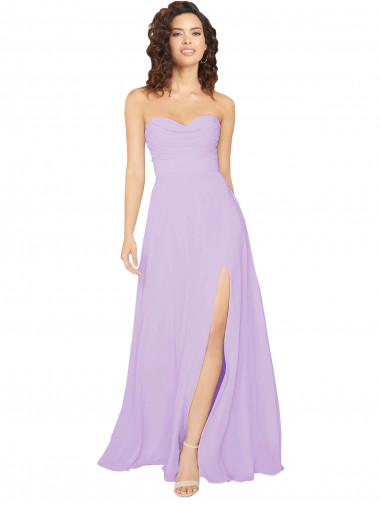 Discount Draped Sweetheart Long Chiffon Bridesmaid Dress with Front Slit