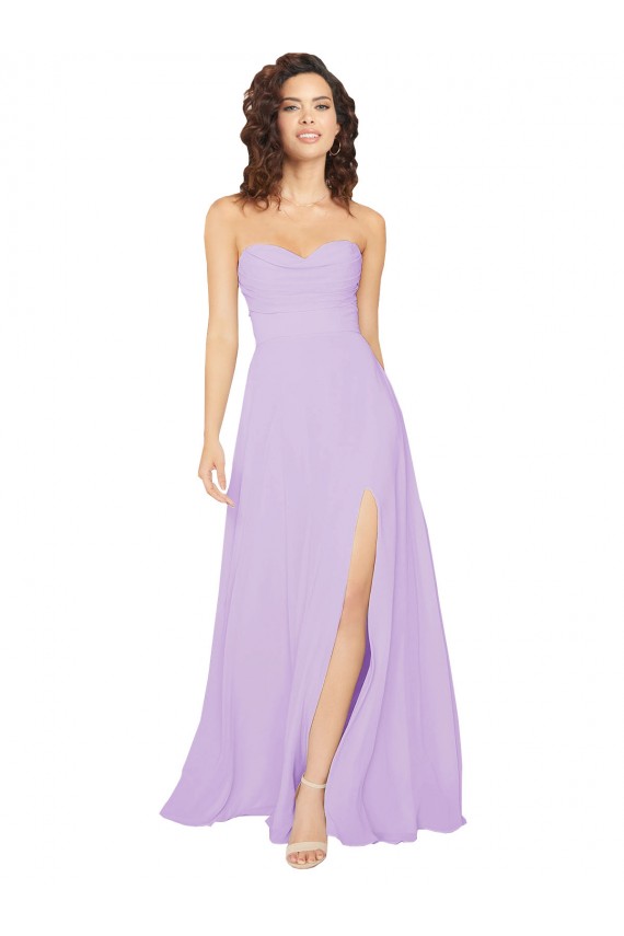 Discount Draped Sweetheart Long Chiffon Bridesmaid Dress with Front Slit