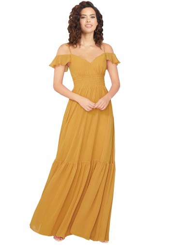Discount Ruched Keyhole Back Boho Chiffon Bridesmaid Dress