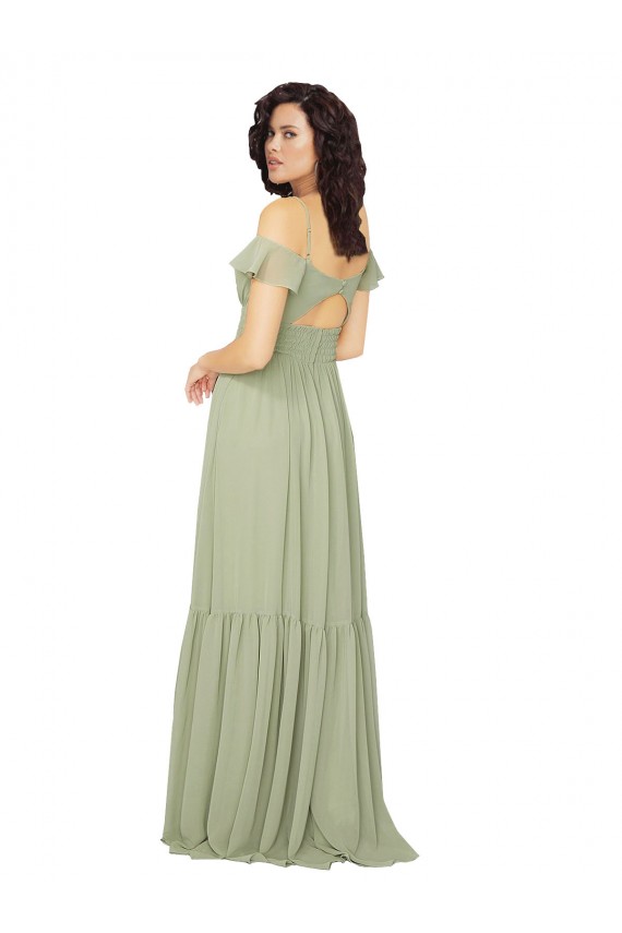 Discount Ruched Keyhole Back Boho Chiffon Bridesmaid Dress