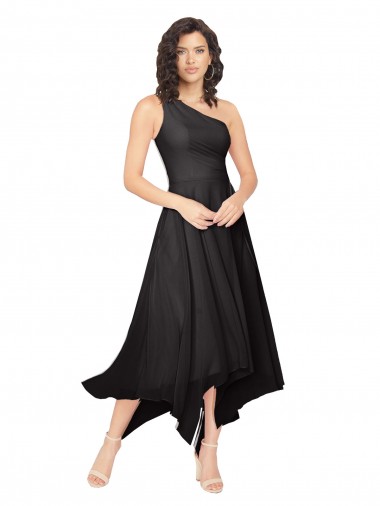 Discount Midi Length One Shoulder Chiffon Cocktail Bridesmaid Dress