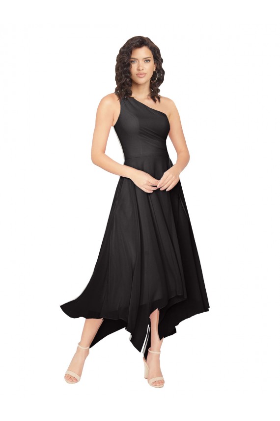 Discount Midi Length One Shoulder Chiffon Cocktail Bridesmaid Dress