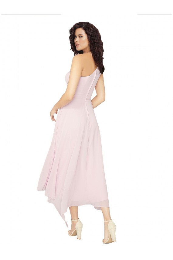 Discount Midi Length One Shoulder Chiffon Cocktail Bridesmaid Dress