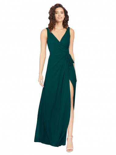 Discount V-Neck Chiffon Bridesmaid Dress with Front Skirt Slit